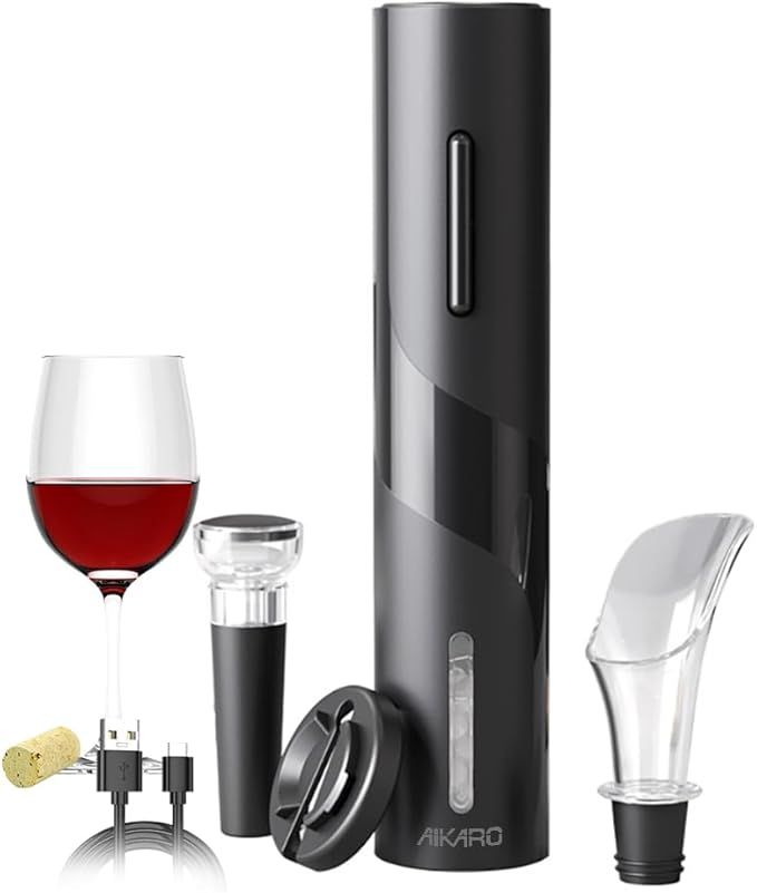 AIKARO - Sacacorchos Eléctrico Abrebotellas Automatico Electrónico (Set, Recargable)