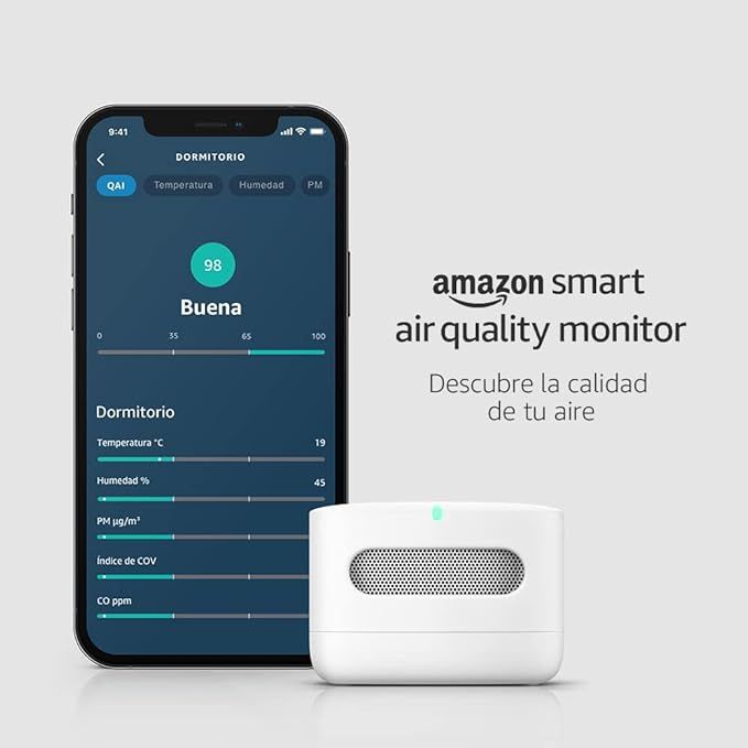 Amazon Smart Air Quality Monitor - Discover Your Home Air Quality, Compatible with Alexa, Certified for People Device