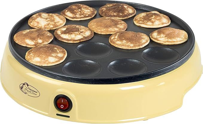 Bestron Poffertjes Maker in Retro Design, Mini Pancake Maker, con revestimiento antiadherente, Sweet Dreams, 800 W, Color: Amarillo