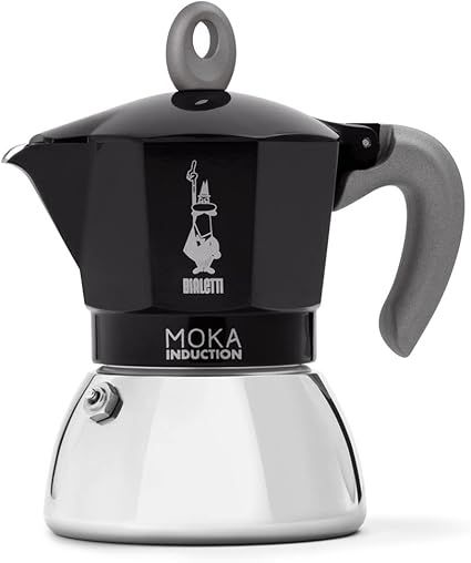 Bialetti - Moka induction, olla para moka, adecuada para todo tipo de cocinas, 4 tazas de espresso (150 ml), negra [Clase de eficiencia energética A+]