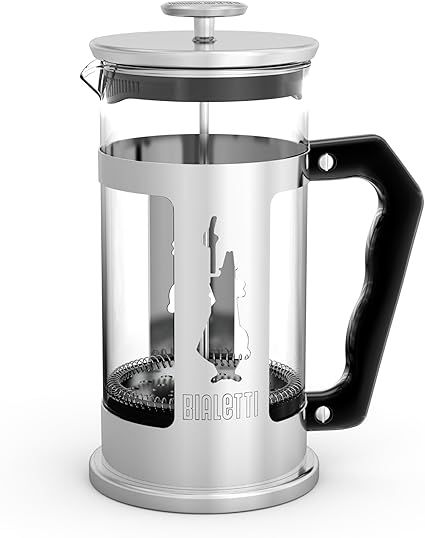 Bialetti Prensa de café Preziosa, filtro de prensa francesa para café o té, cuerpo de acero inoxidable y recipiente de vidrio borosilicato, apto para lavavajillas, 350 ml, para 3 tazas