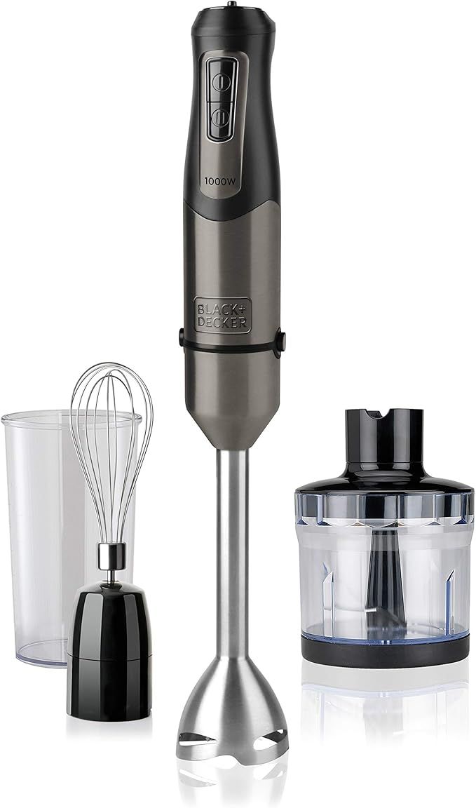 Black+Decker BXHBA1000E Batidora de mano, 3 Accesorios, 1000 W, Acero Inoxidable, 20 Velocidades, Gris