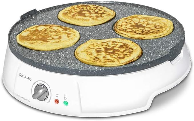 Cecotec Crepera Fun Crepestone Twin. 1200 W, Placa Reversible con Revestimiento Antiadherente RockStone, Termostato Regulable, Rodillo Esparcidor y Espátula Incluidos, 30,5 cm