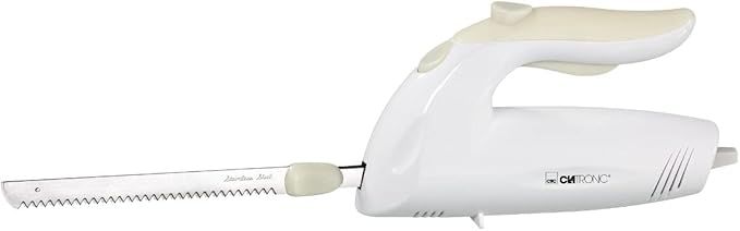 Clatronic EM 3062 - Cuchillo eléctrico dentado de acero inoxidable, 150 W, color blanco