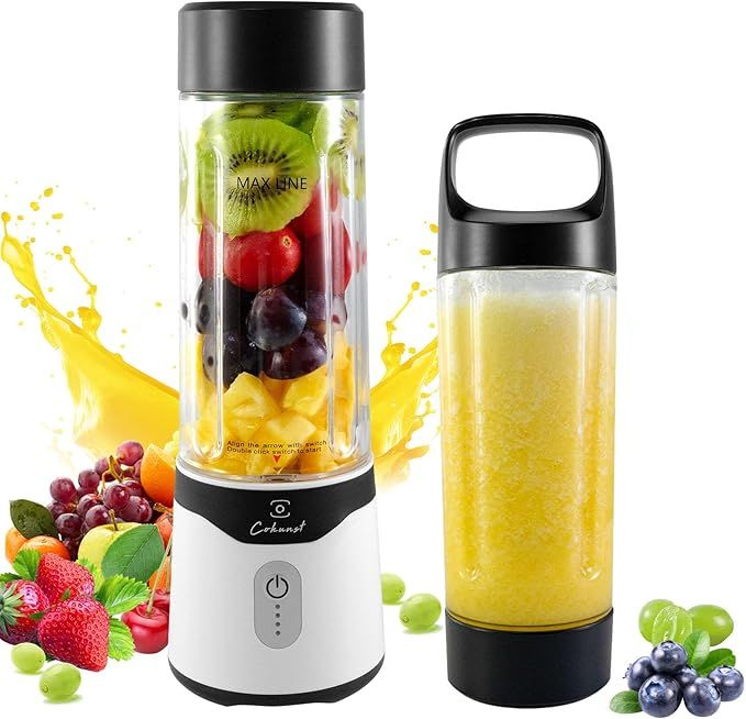 COKUNST Batidora Portátil para Smoothies y Batidos, 530ml Licuadora Portátil con 6 Cuchillas, Recargable Tipo-C, Batidora para Smoothies, Mini Licuadora Portatil con Tapa la Cocina de Viaje
