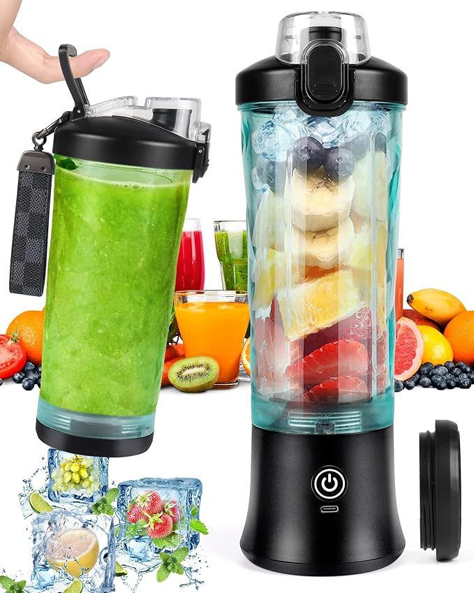 Dreamhigh® Batidora de Vaso Portatil, 600ml Licuadora Portátil con 6 Cuchillas, 4000 mAh Mini Licuadora Recargable Para el Hogar, la Oficina, el Camping y Los Viajes