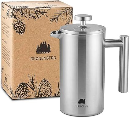 Groenenberg Cafetera francesa I Prensa francesa con filtros de repuesto I French Press 0,6 litro I Cafetera embolo en acier inox con función térmica