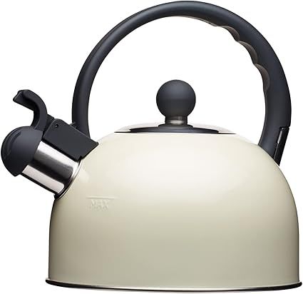 KitchenCraft Living Nostalgia Hervidor de Agua, Silbante, Inducción, Metal, 1,3 Litros, Crema
