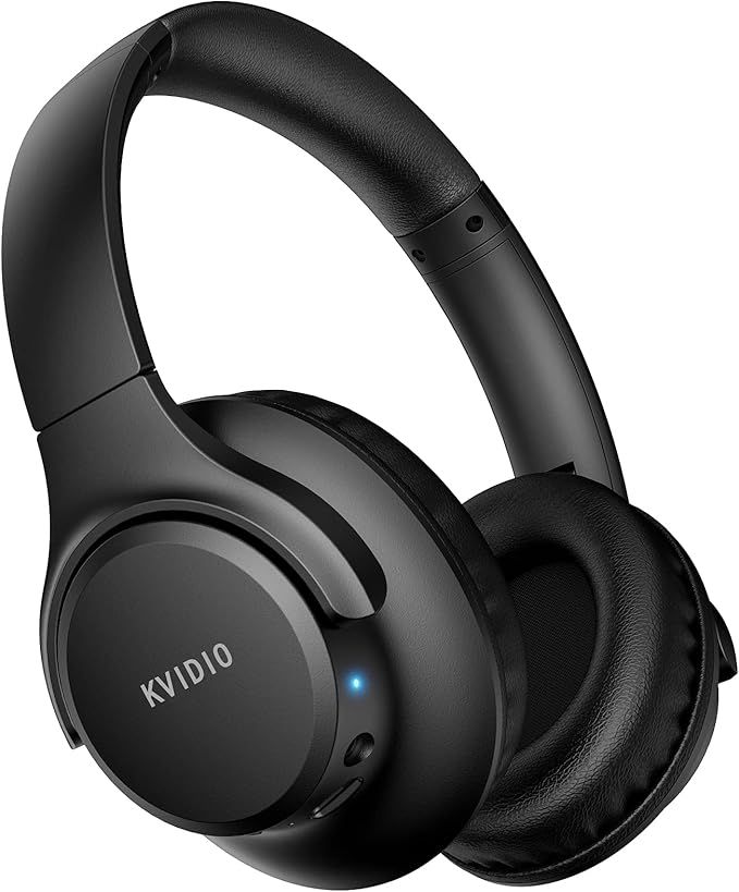 KVIDIO Wireless On-Ear Headphones, 55 Hours Playtime Bluetooth Headphones, Foldable Lightweight Headphones with Microphone, Deep Bass (Black)