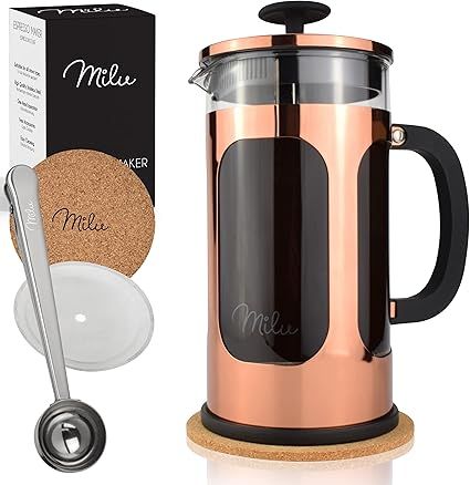 Milu cafetera francesa | 350ml, 600ml, 1L | prensa francesa cafetera embolo de vidrio - French Press Cafetera Tetera leche chocolate café (Rosa, 1000ml (5 tazas)