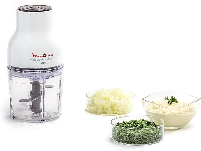 Moulinex Moulinette Essential DJ5201 - Picadora 3 en 1 pica, mezcla y trocea, sistema tapa de presión 300 W, capacidad 0.4 L, para picar todo tipo de ingredientes con 4 cuchilla con tapa removibles