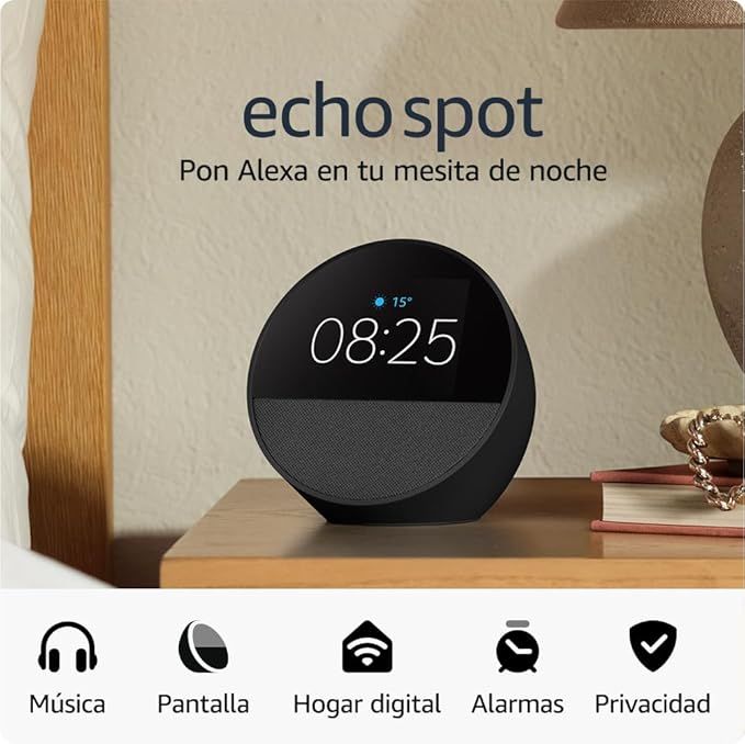 New Amazon Echo Spot (2024 Model) | Smart Alarm Clock with Quality Sound and Alexa | Black