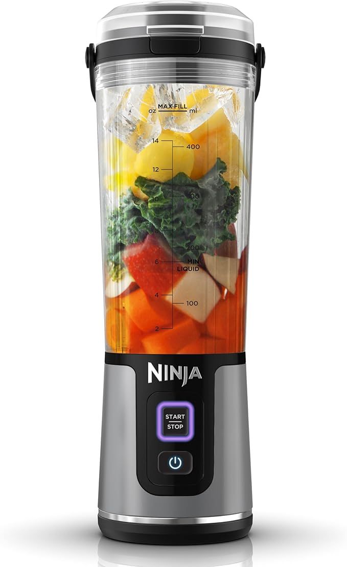 Ninja Blast Batidora portátil, Vaso de 530 ml con tapa antigoteo y boquilla para sorber, Minibatidora sin cable, recargable