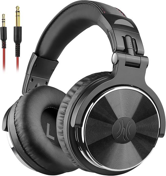 OneOdio Pro10 Wired DJ Headphones, Stereo Mixing and Studio Monitor, 50mm Drivers, 3.5 and 6.35mm Audio Jack for PC AMP Phone Recording Piano Guitar, Black