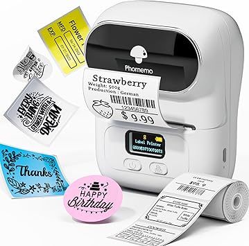 Phomemo M110 Impresora de Etiquetas portátil-Impresora térmica de Etiquetas，Impresora de Pegatinas，Adecuado para código de Barras, Oficina, envío, Cable, Tienda, Ropa，con Etiqueta de 40×30 mm, Blanco