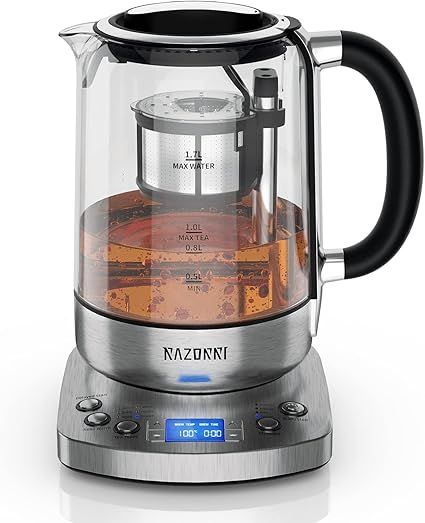Razorri Tetera eléctrica – 1,7 litros – Cesta de té que se eleva automáticamente – 5 tipos de té y 3 intensidades de preparación – Mantiene el calor 60 minutos, 24 horas de tiempo de inicio retardado