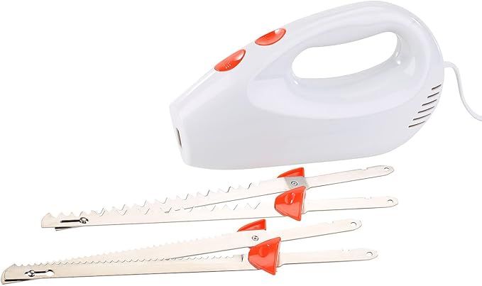 Rosenstein & Söhne Cuchillos eléctricos - Eléctrico cuchillo: Cuchillo eléctrico con 2 hojas dobles de acero inoxidable y sistema de seguridad, 180 W (Eléctrico cuchillo de cocina)