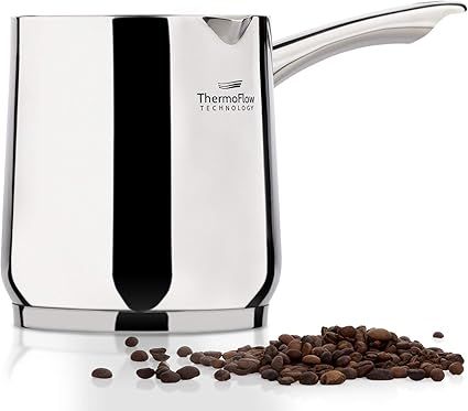 ROSMARINO cafetera de inducción de acero inoxidable | Cafetera moderna turca Cezve con base de acero de 3 capas | (700, todo fuego)