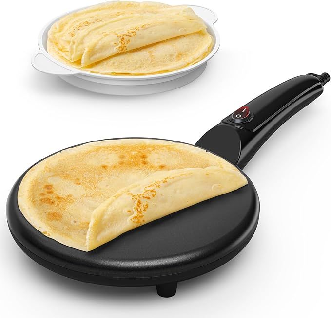 SNAILAR Crepera, 800W Crepera Electrica con Mango, Revestimiento Antiadherente, Superficie Calentada de 20 cm de Diámetro, Incluye Cuenco de Comida, Fácil de Manejar y de Limpiar