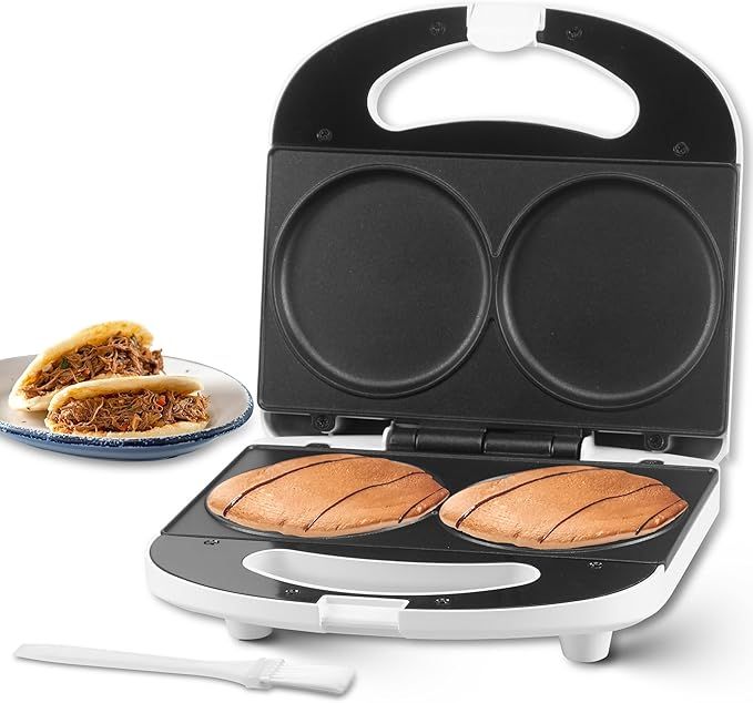 SugarWhisk mini crepera electrica, tostiarepas, panquecas maquina, pancakes maquina, ideal para panqueques, galletas, huevos, arepas y bocadillos de desayuno, blanca