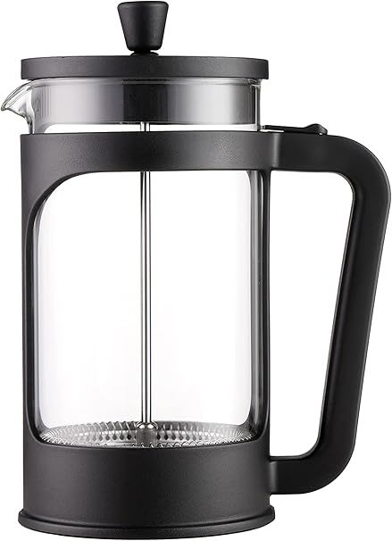 Vier - Cafetera/tetera de prensa francesa de 1 litro / 34 Oz. Vidrio borosilicato resistente al calor. Filtro acero inoxidable y cubierta negra.