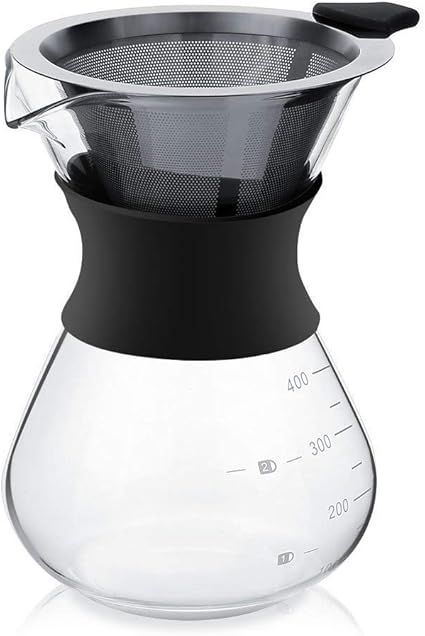 YunNasi Pour Over Cafetera de Goteo Vierta Sobre Cafetera con Reutilizable Filtro de permanente de Acero Inoxidable (400 ml)